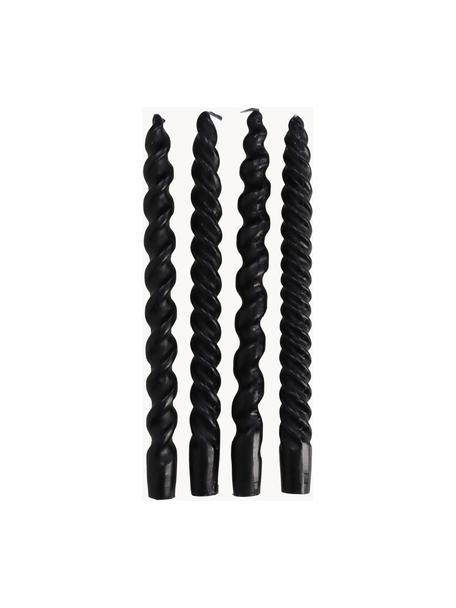 Steekkaarsen Spiral, 4 stuks, Was, Zwart, H 31 cm