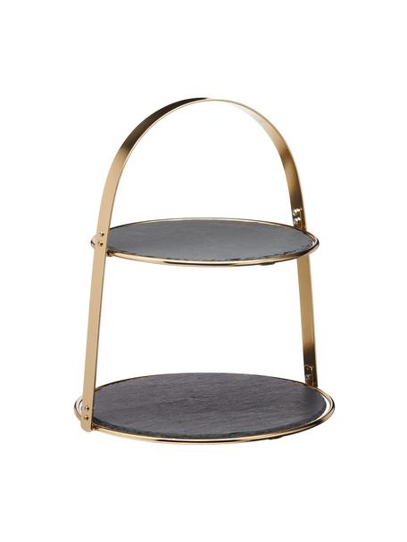 Etagère Artesa met leistenen plateaus, Plateaus: leisteen, Frame: gecoat metaal, Goudkleurig, zwart, Ø 30 x H 35 cm