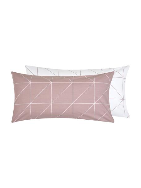 Oboustranné povlaky na polštáře z bavlny s grafickým vzorem Marla, 2 ks, Fialovo-růžová, bílá, Š 40 cm, D 80 cm
