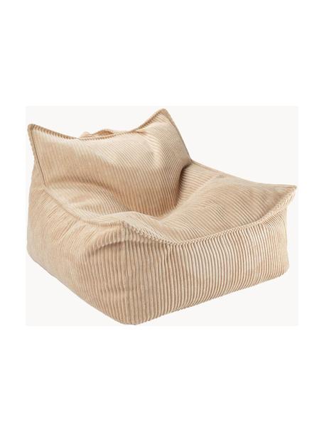 Pouf a sacco per bambini in velluto a coste Sugar, Rivestimento: velluto a coste (100% pol, Interno: 100% fibra non tessuta, Velluto a coste beige, Larg. 70 x Prof. 80 cm