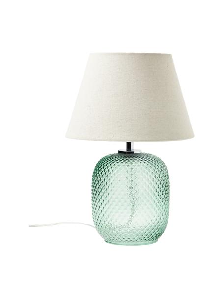Lámpara de mesa pequeña de vidrio Cornelia, Pantalla: poliéster, Cable: plástico, Beige, verde, Ø 28 x Al 38 cm
