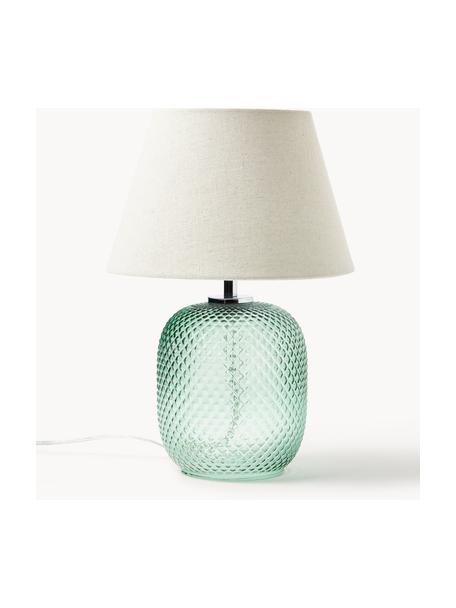 Lámpara de mesa pequeña de vidrio Cornelia, Pantalla: poliéster, Cable: plástico, Beige, verde, Ø 28 x Al 38 cm