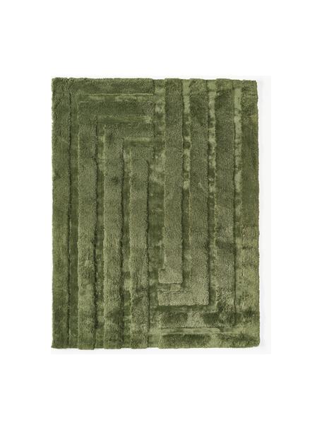 Puszysty dywan z długim włosiem z wypukłą strukturą Genève, Ciemny zielony, S 300 x D 400 cm (Rozmiar XL)