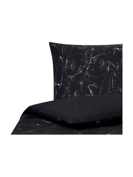 Povlečení z bavlněného perkálu s mramorovaným vzorem Malin, Černá, 135 x 200 cm + 1 polštář 80 x 80 cm