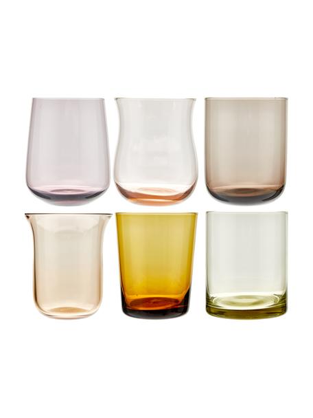 Ručne fúkaný pohár na vodu v rôznych farbách Diseguale, 6 ks, Fúkané sklo, Viacfarebná, Ø 8 x V 10 cm, 200 ml