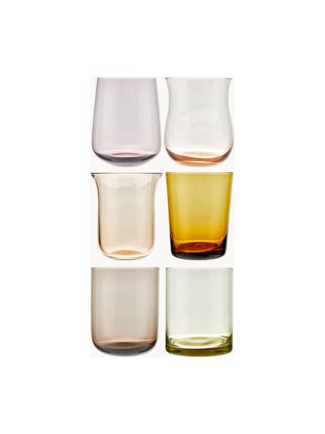Mondgeblazen waterglazen Diseguale in verschillende kleuren en vormen, set van 6, Mondgeblazen glas, Meerkleurig, transparant, Ø 8 x H 10 cm, 200 ml