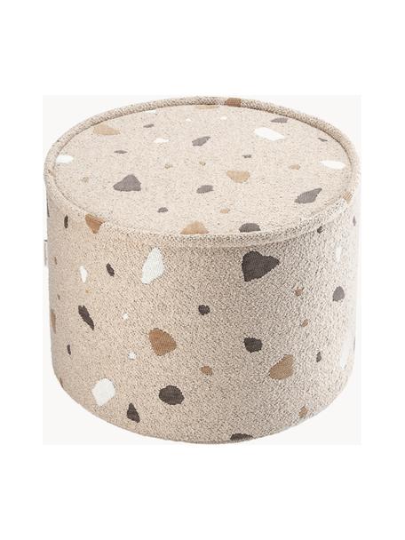 Handgefertigter Kinder-Pouf Sugar aus Bouclé, Ø 40 cm, Bouclé Beige, Terrazzo-Optik, Ø 40 x H 25 cm