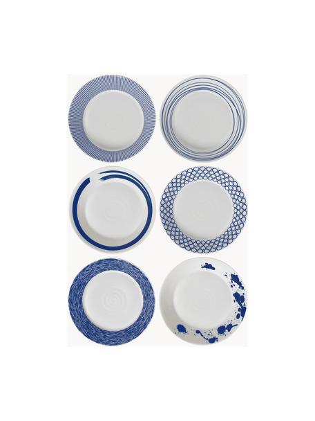 Assiettes creuses en porcelaine Pacific Blue, 6 élém., Porcelaine, Blanc, bleu foncé, Ø 23 cm
