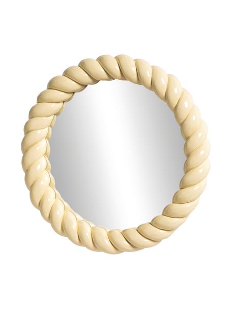 Espejo de pared redondo de plástico Braid, Espejo: cristal, Amarillo pastel, Ø 25 x F 3 cm