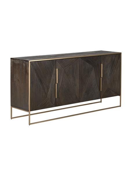 Dressoir Harry met deuren van massief mangohout, Frame: massief gelakt mangohout, Mangohout, goudkleurig, B 175 x H 85 cm
