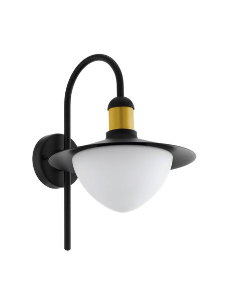 Vonkajšia nástenná lampa so skleneným tienidlom Sirmione, Čierna, biela, odtiene zlatej, Š 27 x V 38 cm