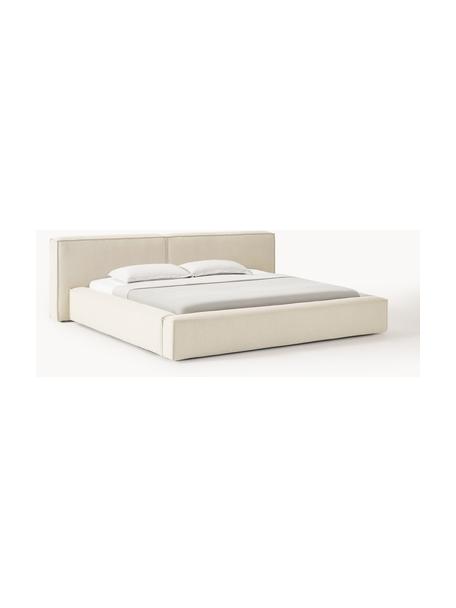 Cama tapizada Lennon, con espacio de almacenamiento, Tapizado: 100% poliéster Alta resis, Estructura: madera de pino maciza, ma, Patas: madera, plástico Este pro, Tejido blanco Off White, An 268 x L 243 cm (colchón 200 x 200 cm)