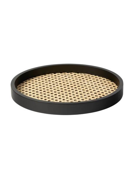 Vassoio rotondo decorativo con intreccio viennese Carina, Bordo: pannello di fibra a media, Nero, Ø 30 x Alt. 3 cm