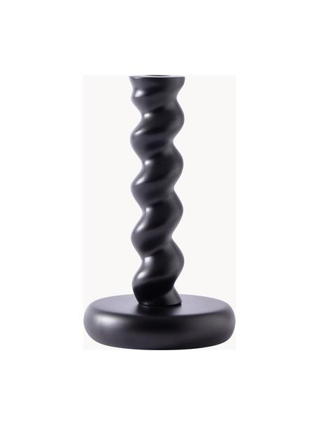 Porte-bougie en métal fait main Twister, Métal enduit, Noir, Ø 14 x haut. 24 cm