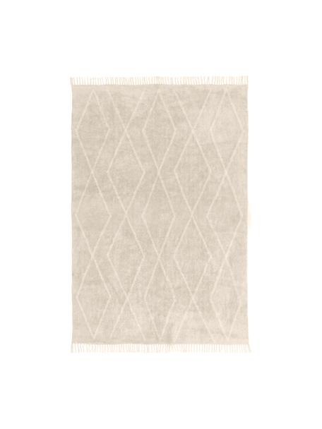 Ręcznie tuftowany dywan z bawełny w stylu boho z frędzlami Bina, Beżowy, biały, S 80 x D 150 cm (Rozmiar XS)