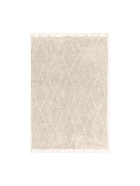 Tapis d'entrée en coton à franges, tufté main Bina, Beige, larg. 120 x long. 180 cm (taille S)