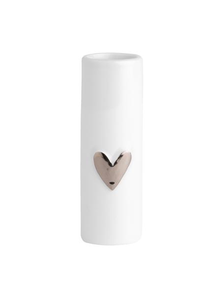 Vaso bianco in porcellana Heart 2 pz, Porcellana, Bianco, argentato, Ø 4 x Alt. 9 cm
