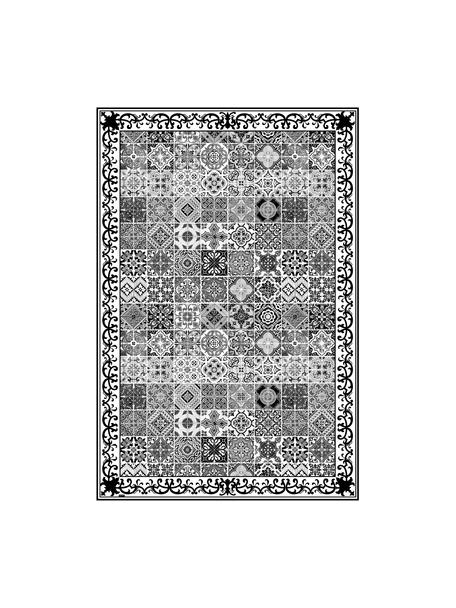 Tappetino antiscivolo nero/bianco in vinile Olè, Vinile riciclabile, Nero, bianco, grigio, Larg. 136 x Lung. 203 cm