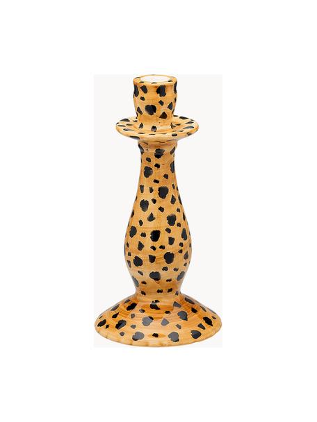 Ručně malovaný svícen Leopard, Kamenina, Světle hnědá, černá, Ø 12 cm, V 24 cm