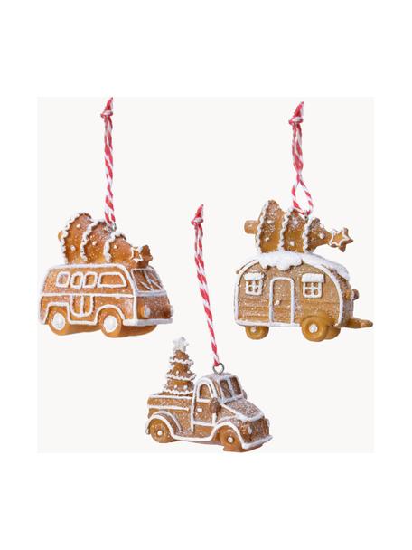 Adorno navideño Vehicles, 3 uds., Poliresina, Marrón, blanco, An 7 x Al 8 cm