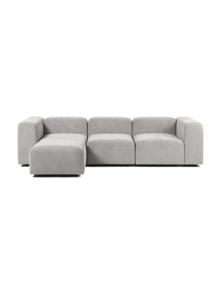 Sofá modular con reposapiés Lena (4 plazas), Tapizado: tejido (88% poliéster, 12, Estructura: madera de pino, contracha, Patas: plástico, Tejido gris plata, An 284 x F 181 cm