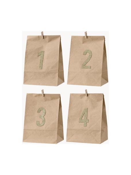 Papiertüten-Set Advent H 24 cm, 4er-Set, Papier, Braun, Goldfarben, B 18 x H 24 cm