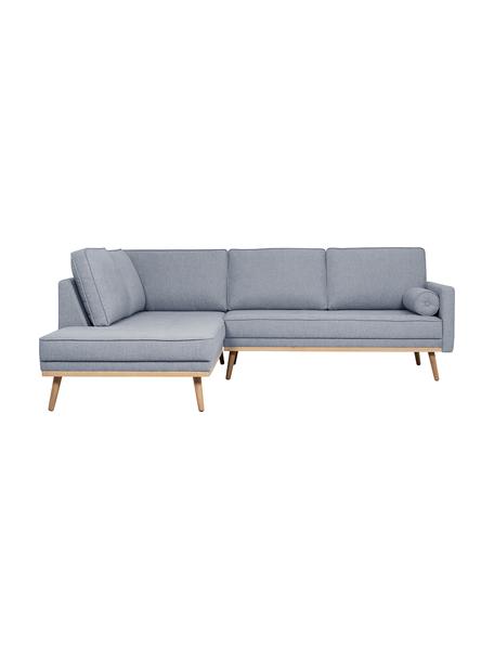 Sofa narożna z nogami z drewna dębowego Saint (3-osobowa), Tapicerka: poliester Dzięki tkaninie, Niebieskoszary, S 243 x G 220 cm