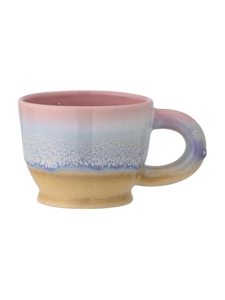 Tazas artesanales con esmalte reactivo Safie, 4 uds., Gres, Tonos rosas, lilas y amarillo, Ø 10 x Al 8 cm, 300 ml