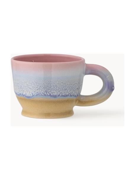 Tasses artisanales avec émail réactif, 4 pièces, Grès cérame, Tons roses, tons lilas, jaune, Ø 10 x haut. 8 cm, 300 ml