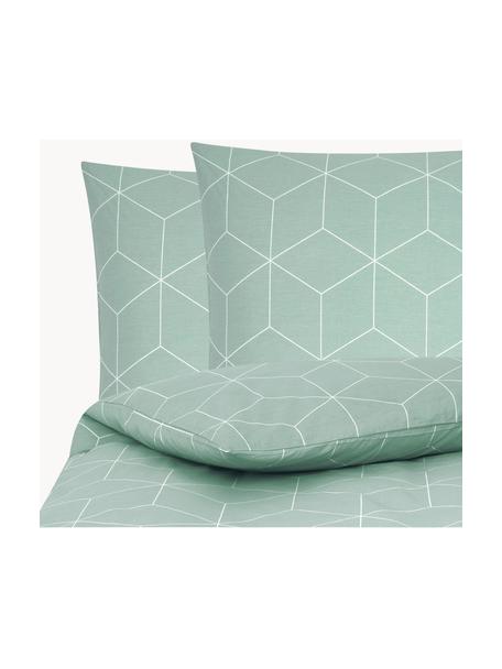 Biancheria da letto in cotone ranforce Lynn, Verde menta, bianco, 200 x 200 cm, 3 pz