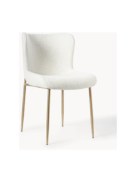 Krzesło tapicerowane bouclé Tess, Tapicerka: 70% poliester, 20% wiskoz, Nogi: metal malowany proszkowo, Kremowobiały bouclé, odcienie złotego, S 49 x G 64 cm