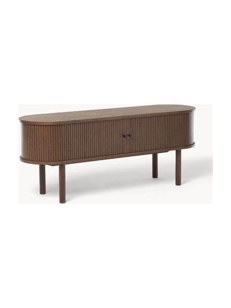 Credenza bassa con frontale millerighe Calary, Gambe: legno di quercia massicci, Legno di quercia laccato marrone scuro, Larg. 138 x Alt. 55 cm