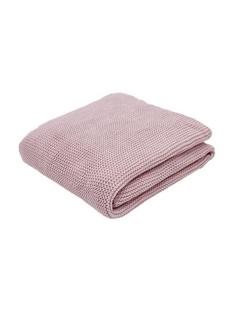 Plaid en tricot Adalyn, 100 % coton bio, certifié GOTS, Vieux rose, larg. 150 x long. 200 cm