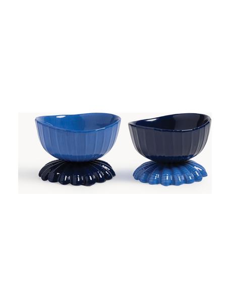 Set de cuencos de dolomita Clam, 2 uds., Dolomita esmaltada, Tonos azules, Ø 11 x Al 8 cm