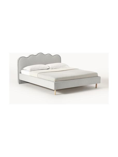 Čalouněná postel s vlnitým čelem Romy, Světle šedá, dubové dřevo, Š 200 cm, D 200 cm