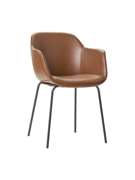 Petite chaise à accoudoirs cuir synthétique avec pieds en métal Fiji, Cuir synthétique brun, noir, larg. 58 x haut. 81 cm