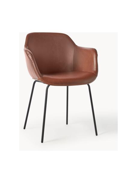 Židle s područkami z imitace kůže s úzkým skořepinovým sedákem Fiji, Nugátová, černá, Š 58 cm, H 56 cm