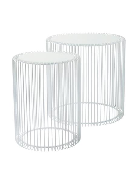 Set de mesas de centro Wire, 2 pzas., tablero de cristal, Estructura: acero con pintura en polv, Tablero: vidrio laminado, Blanco, Set de diferentes tamaños