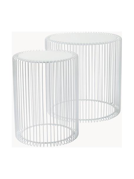 Table d'appoint avec plateau en verre Wire, 2 élém., Blanc, Lot de différentes tailles