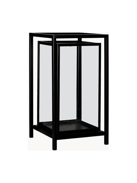 Lantaarn Portia met metalen frame, Frame: gecoat metaal, Transparant, zwart, B 23 x H 41 cm