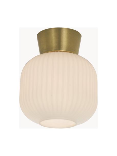 Malá stropná lampa Vanja, Opálová biela, mosadzné odtiene, Ø 20 x V 24 cm