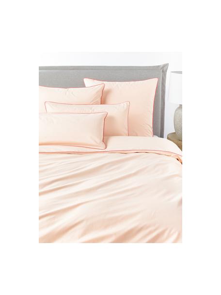 Housse de couette en percale de coton avec passepoil Daria, Pêche, rouge, larg. 240 x long. 220 cm