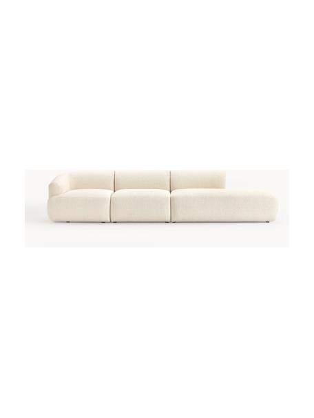 Szezlong modułowy XL bouclé Sofia, Tapicerka: bouclé (100% poliester) D, Stelaż: drewno świerkowe z certyf, Nogi: tworzywo sztuczne, Bouclé w odcieniu złamanej bieli, S 340 x G 103 cm, lewostronna