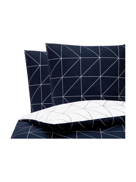 Baumwoll-Wendebettwäsche Marla mit grafischem Muster, Webart: Renforcé Fadendichte 144 , Dunkelblau, Weiß, 200 x 200 cm + 2 Kissen 80 x 80 cm