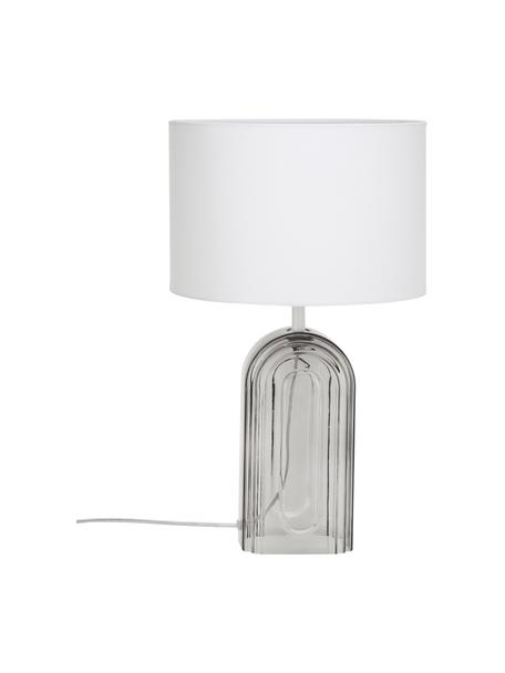 Grosse Tischlampe Bela mit Glasfuss, Lampenschirm: Baumwolle, Weiss, Grau, Ø 30 x H 50 cm