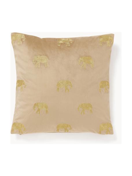 Housse de coussin 40x40 en velours brodé Elefco, 100 % velours de polyester, Beige, dorée, B 45 x L 45 cm