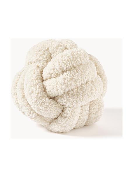 Coussin noué en peluche Dotty, Blanc crème, Ø 25 cm