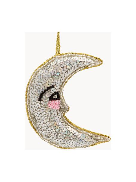 Adornos navideños Glitter Moon, 2 uds., Fibra sintética, Plateado, dorado, An 4 x Al 7 cm