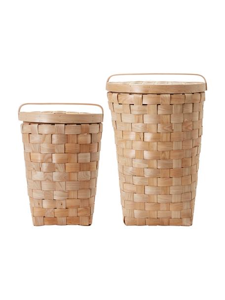 Handgemaakte opbergmanden naturel, 2-delig, Hout, katoen, Lichtbruin, Set met verschillende formaten