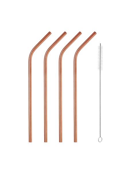 Pailles en cuivre avec brosse Manhattan Lounge, 4 élém., Acier inoxydable, plastique, Couleur cuivre, long. 22 cm